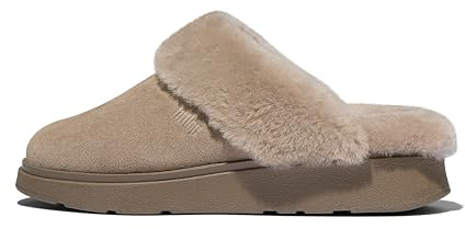 Fitflop Gen-ff Pantoufles en daim à col en peau de mouton pour femme, taupe, 36 EU