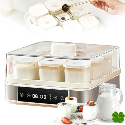 Mixtric Máquina De Fermentación, Yogurtera Multifuncional, Jarra De Yogur con 9 Tapas, Control De Temperatura Y Tiempo Ajustables, para Masa De Yogur,Blanca