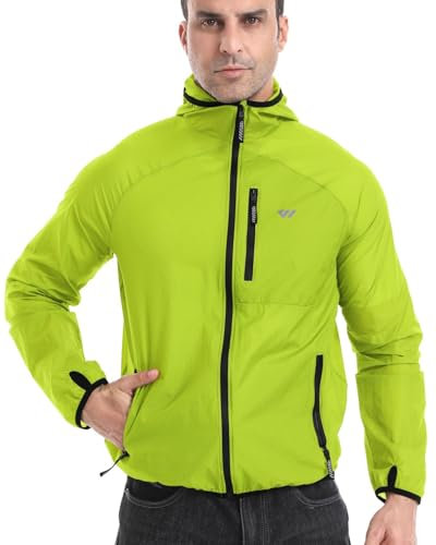 Wulibike Windbreaker Herren Fahrrad Windjacke Ultraleicht Packbare Softshell Fahrradjacke Sommer Laufjacke Unisex Grün A4=L