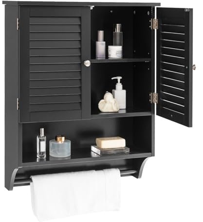 COSTWAY Hängeschrank 3 Ablagefach, Badezimmerschrank mit verstellbarem Einlegeboden, Wandschrank Badschrank Badhängeschrank (Schwarz)