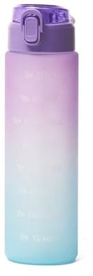 Katsy Style Hydrate 900ml Rainbow Ombre Water Bottle with Time Markings | BPA-Free Bottle with Screw Top Lid