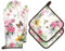 Arquiel Ofenhandschuh und Topflappen Blumen Schmetterlinge 4er Set, 100% Baumwolle Kochhandschuhe, Hitzebeständiger Küchenhandschuh Zum Kochen Backen Grillen Geschenk