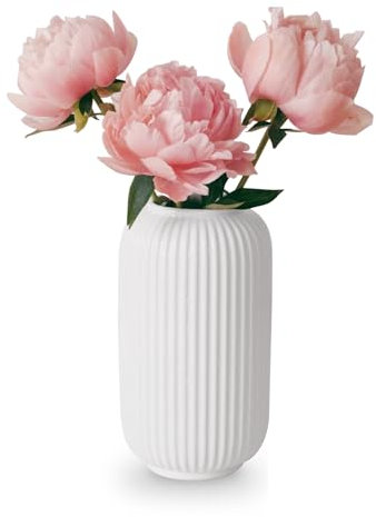 MeYuxg Jarrón de cerámica blanco de 20 cm de alto, jarrón de flores moderno boho decorativo, jarrón acanalado de cerámica estética para hierba de Pampas, flores frescas, flores secas
