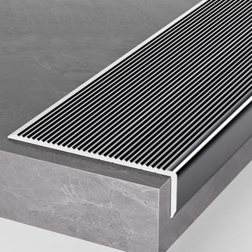 10,2 cm breite L-förmige Metall-Treppenkante für Vinylböden, rutschfester Kantenschutz, graue Stufen, 1 Stück