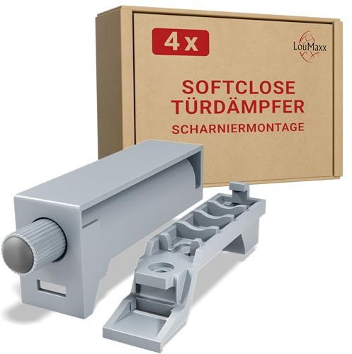 LouMaxx Softclose Türdämpfer Schrank 4er Set - Türdämpfer Küche zum Softclose Nachrüsten - Schranktür Dämpfer in Grau - Türdämpfer gegen knallende Türen - Soft Close Nachrüstung