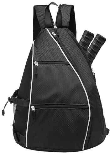 SUIKIHUM Pickleball Sling Bags 32L Convertible Reversible Paddle Rackets Bag Lightweight Casual Pack for Men Women Ladies (Black)