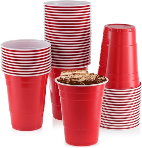 HOT BARGAINS Red Party Cups, 50 Pack, 12oz Hygiene-Sealed Reusable Plastic Cups