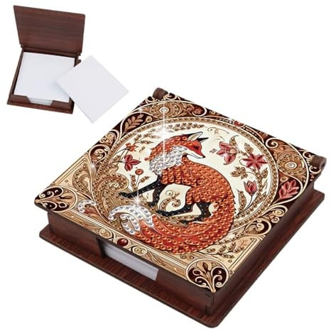 JICFDAO Diamond Painting Zettelbox 11x11cm Notizblock-Box Notizen mit 160 Blättern Notizzettel Box Haftnotizen Spender Kartensteckplätzen Cube Notiz Box Zettelkasten Büro Schreibtisch Zubehör Fuchs