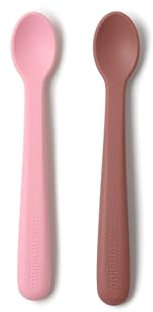 Muchmellow - Set Silicone MADE IN ITALY 2 Pezzi, Cucchiaino svezzamento Silicone con Custodia da Viaggio, Ergonomici, Plastic Free, BPA Free, Lavabile Lavastoviglie (Rosa + Rosso)