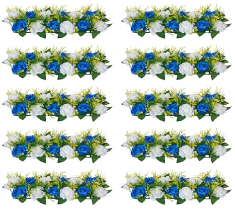 VEVOR Flower Ball Arrangement Bouquet 10 PCS, 19.6 x 8.6 Inch Artificial Flower Balls Wedding Table Centerpieces, Faux Rose Arrangements for Wedding Centerpiece Home Decoration, Blue and White Roses