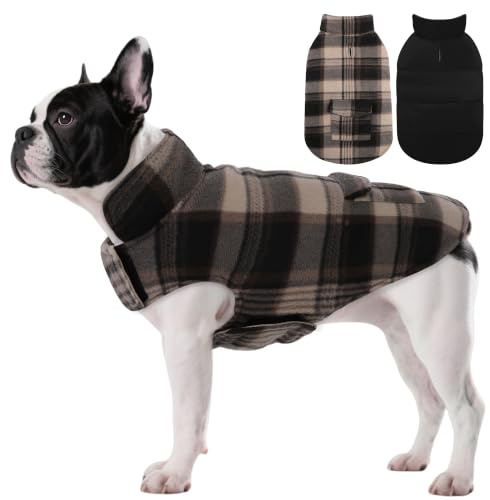 ASENKU Hundemantel Winter L – Wasserdicht Hundejacke für mittelgroße Hunde | Warm gefüttert, Klettverschluss, Tasche, Doppelseitig. Wintermantel Ideal für Australian Shepherd, Boxer, English Bulldog