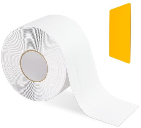 MISIQIMA Plinthe Souple Autoadhésive, PVC 50 × 20 mm Plinthe Adhesive, Découpé sur Mesure, avec Raclette pour Cuisines, Salles de Bains, Salons, Bureaux (Blanc, 5 Mètres)