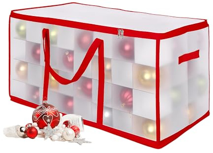 Relaxdays Weihnachtskugel Aufbewahrungsbox, 128 Kugeln, HxBxT: 37x73x36 cm, Kunststoff, Pappe, Kugelbox, transparent/rot