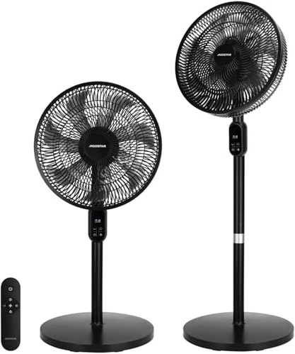 Aigostar Pedestal Fan - Height & Tilt Angle Adjustable, LED Display & Remote Control, 3 Speeds, 3 Modes, 120°Oscillating, 12H Timer - Quiet Standing Fan for Bedroom, Home, Office, Black - Frost