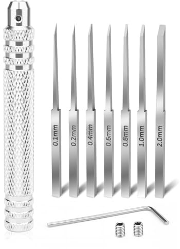 STPCTOU Prime Model Scriber Tool Kit 7 Blades (0.1/0.2/0.4/0.6/0.8/1.0/2.0mm) Chisel Tool for Gundam Resin Carving, Panel Lining & Scale Model Building.
