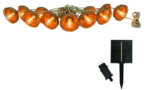 Lichterkette für den Außenbereich, anschließbar, 10 Lampenschirme aus Polyrattan, Cottage Hybrid, warmweiß, 8 m, solarbetrieben und mit Netzanschluss