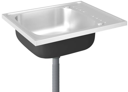 Fregadero de cocina 60 x 50 cm, acero inoxidable, con escurridor, lavabo individual, reversible, incluye desagüe y set de fijación
