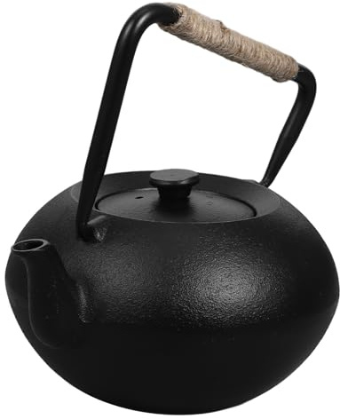 SHINEOFI Théière en Fonte Noire 600ml avec Infuseur et Poignée, Bouilloire Multifonctionnelle à Haute Rétention de Chaleur Cuisine et Camping