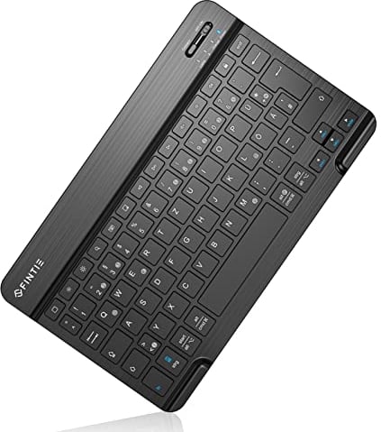 FINTIE Ultradünn Bluetooth Tastatur mit deutschem Layout QWERTZ für iPad Air/Pro/Mini/iPad 10.9/10.2/9.7/iPhone/Samsung/Android, Schwarz