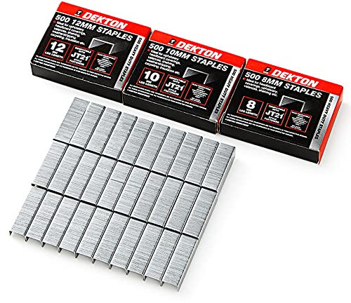 Dekton 1500pc Staples Set-Heavy Duty 8-10-12mm Staples For Staple Guns & Tackers|Galvanized Steel For Strong, Durable Fastening|Ideal For Upholstery Headboard Coverings, Valances, Shelving, Insulation