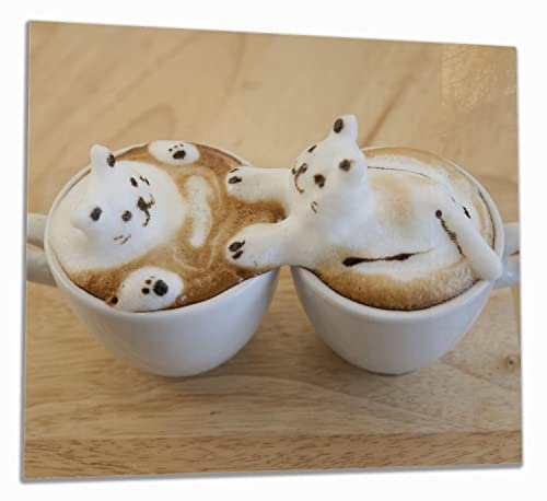 Wallario Herdabdeckplatte/Spritzschutz aus Glas, 1-teilig, 60x52cm mit 8mm hohen Füßen, für Ceran- und Induktionsherde, Süße Milchschaum Katzen auf Kaffee