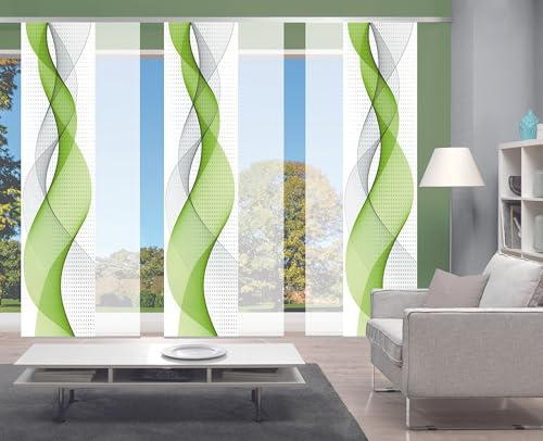 Home Fashion 6er-Set Schiebegardinen OPALIA, 6 x 245 x 60 cm, inkl. Zubehör, Farbe:apfelgrün