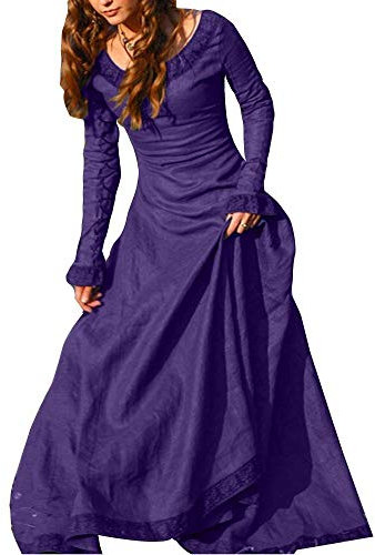 ORANDESIGNE Donna Vestito Medievale a Manica Lunga Costume Cosplay Principessa Vestito Gotico Rinascimentale Viola 44