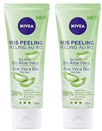 NIVEA Reis Peeling Bio Aloe Vera, 2er-Set, 100% biologisch angebauter, natürlicher Reis, für normale Haut und Mischhaut, Gesichtspeeling ohne Mikroplastik, hohe Peeling Intensität, 2 x 75 ml