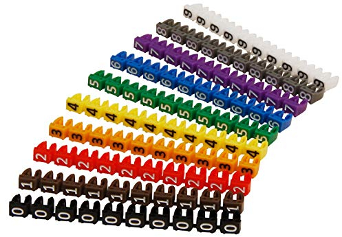 MC POWER - Kabelmarker Kabelmarkierer Clips | für Kabel bis 4mm, bedruckt mit Ziffern 0-9, 100er-Pack