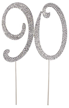 Toyvian 90 Strass-Kuchenaufsatz für 90. Geburtstag, Party, Jubiläum, Tortendekoration (Silber)