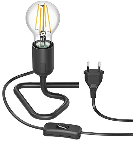 ledscom.de Tischlampe TRIN schwarz mit Stecker und Schalter inkl. E27 Lampe 963lm warmweiß, 3-Stufen Dimmen ohne Dimmer mit Lichtschalter