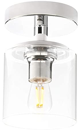 Yosoan Industrial Glass Ceiling Lights, Edison Pendant Light Fitting, Flush Ceiling Light Fixture, E27 Srew (Chrome)