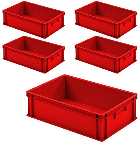 BRB 5x Eurobehälter mit 2 Griffleisten, PP, 600x400x175 mm, rot
