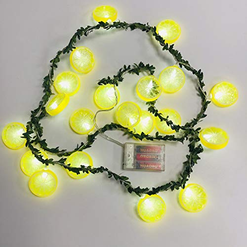 Zitrone Lichterkette 20LED Vine Lights Lichterketten Girlandenkranz Künstliche Grüne Blattblumen Valentinstag Party Hochzeit Garten Weihnachtsdekor Raum Innen Draussen Dekoration (Zitrone-A, 2m/20LED)