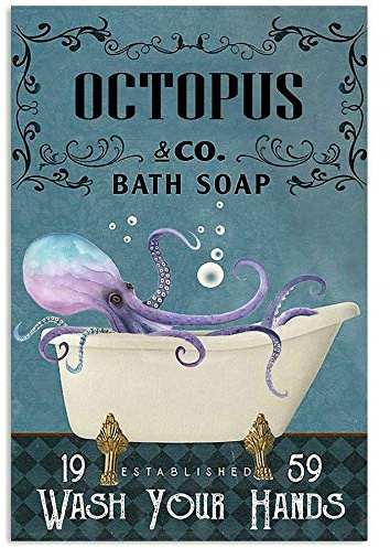 TNND Vintage Octopus Bath Soap Company Poster, Kunstdruck, Heimdekoration, Wanddekoration, Metallschild, Poster, 20,3 x 30,5 cm