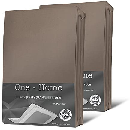 one-home 2er Set Jersey Spannbettlaken Spannbetttuch weich Heavy Baumwolle Rundumgummizug, Farbe:Taupe, Größe:120x200 cm - 130x200 cm