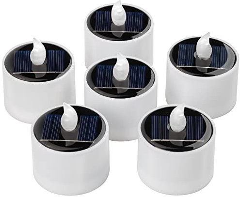 SingTok 6 Pack Warm White Outdoor Waterproof Solar Powered LED Tea Lights, Rechargeable Flameless Flickering Solar Tealight Battery Operated, Flicker LED Votive Candles for Garden Lanterns Decorations