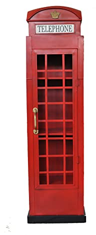 Kunibert Englische Telefonzelle Farbe rot mit Tür und Regalablagen Wohnzimmer Größe Höhe160cm Breite45cm aus Blech