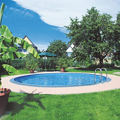 well2wellness® Sunny Pool - Set di piscine rotonde, 450 x 120 cm, piscina Relax, piscina rotonda, con pareti in acciaio, set completo, rivestimento interno blu, 0,6 mm, corrimano in PVC