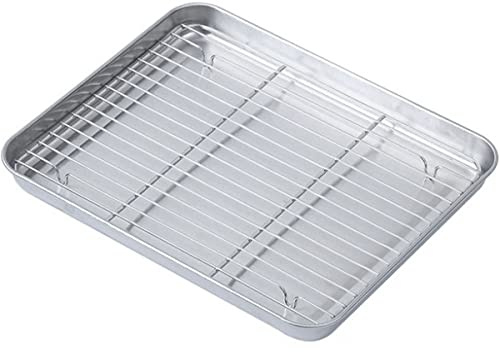 Baking Sheets with Racks Set Stainless Steel Heavy Duty Chef Baking Tray and Cooling Rack Dishwasher Non Toxic Easy Clean Cooling Oven Pan Rack Set(28x23.5cm)