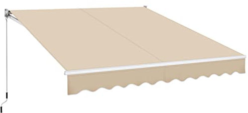 Yaheetech 3 x 2.5m Retractable Manual Awning, Garden Outdoor Canopy Awning Sun Shade Shelter with Fittings and Hand Crank Anti-UV and Waterproof for Patio/Yard/Balcony, 280g/m² Polyester, Beige
