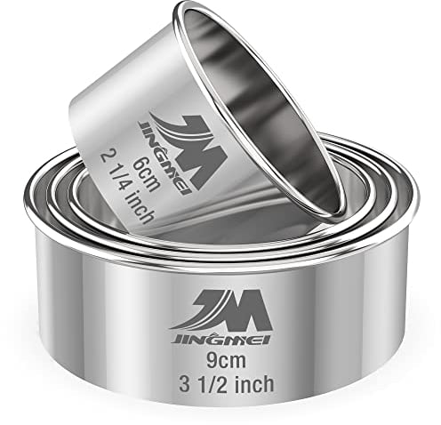 M JNGMEI 4 Pieces Stainless Steel Cookie Cutter Set Biscuit Cutter 2.25inch, 2.75inch, 3.25inch,3.5inch Biscuit Plain Edge Round Cutters Sizes Shape Molds Multiple Sizes