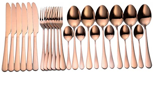 Set di posate Stoviglie in acciaio inossidabile Posate dorate Set di coltelli forchetta moderni Posate da cucina dorate nere 24 pezzi Set di posate da tavola (Color : Rose gold 6sets) (Rose Gold 6se