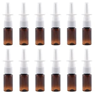 QUUPY 12PCS 20ml Botellas de aerosol nasal de plástico ámbar recargables Pulverizador de niebla fina Limpiador de nariz Contenedores Viales
