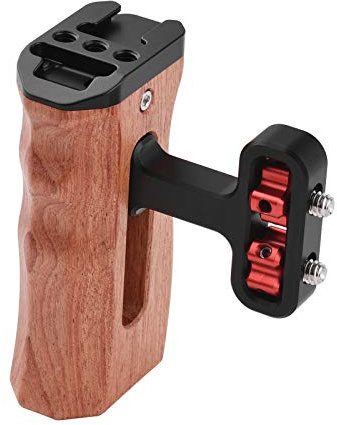 Andoer Universal Camera Cage Left/Right Side Handle Wooden Hand Grip with 1/4 Screw Hole Cold Shoe Mount for Camera Cage
