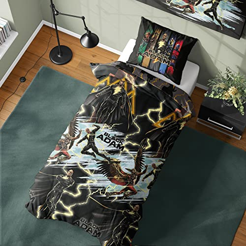 Black Adam Duvet Cover - DC Justice Society Design - Official Reversible Bedding Set - Single Duvet Cover and Pillowcase Set