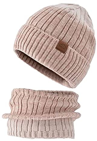 PMELCXD Wintermütze Strickmütze mit Schal, Mütze Herren Winter, Generic Strickmütze & Loop Großer Kunstfell Winter Set Beanie und Loopschal 2-in-1 II Warme Winter Set Kuschelig
