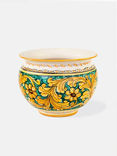 TERRECOTTE DEL SOLE - Sottovaso in ceramica siciliana originale decoro floreale 30 x 22 cm, realizzato e decorato a mano.