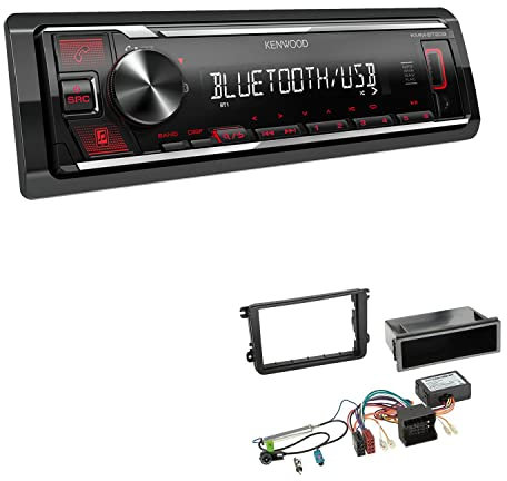 Kenwood KMM-BT209 1-DIN Autoradio Media Receiver Bluetooth USB AUX mit Einbauset passend für Volkswagen VW Golf V 2003-2013 schwarz inkl Canbus