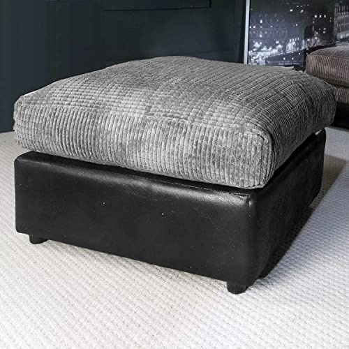 New Luca Black and Grey Fabric and Leather Corner sofa | 3-4 Seater Corner Sofa - Living Room Accessory (Footstool)